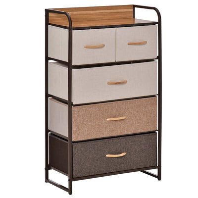 HOMCOM 5-Drawer Dresser Tower 3-Tier Storage Organizer with Steel Frame Wooden Top for Bedroom Hallway Closets 