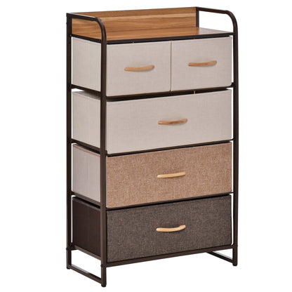 HOMCOM 5-Drawer Dresser Tower 3-Tier Storage Organizer with Steel Frame Wooden Top for Bedroom Hallway Closets 