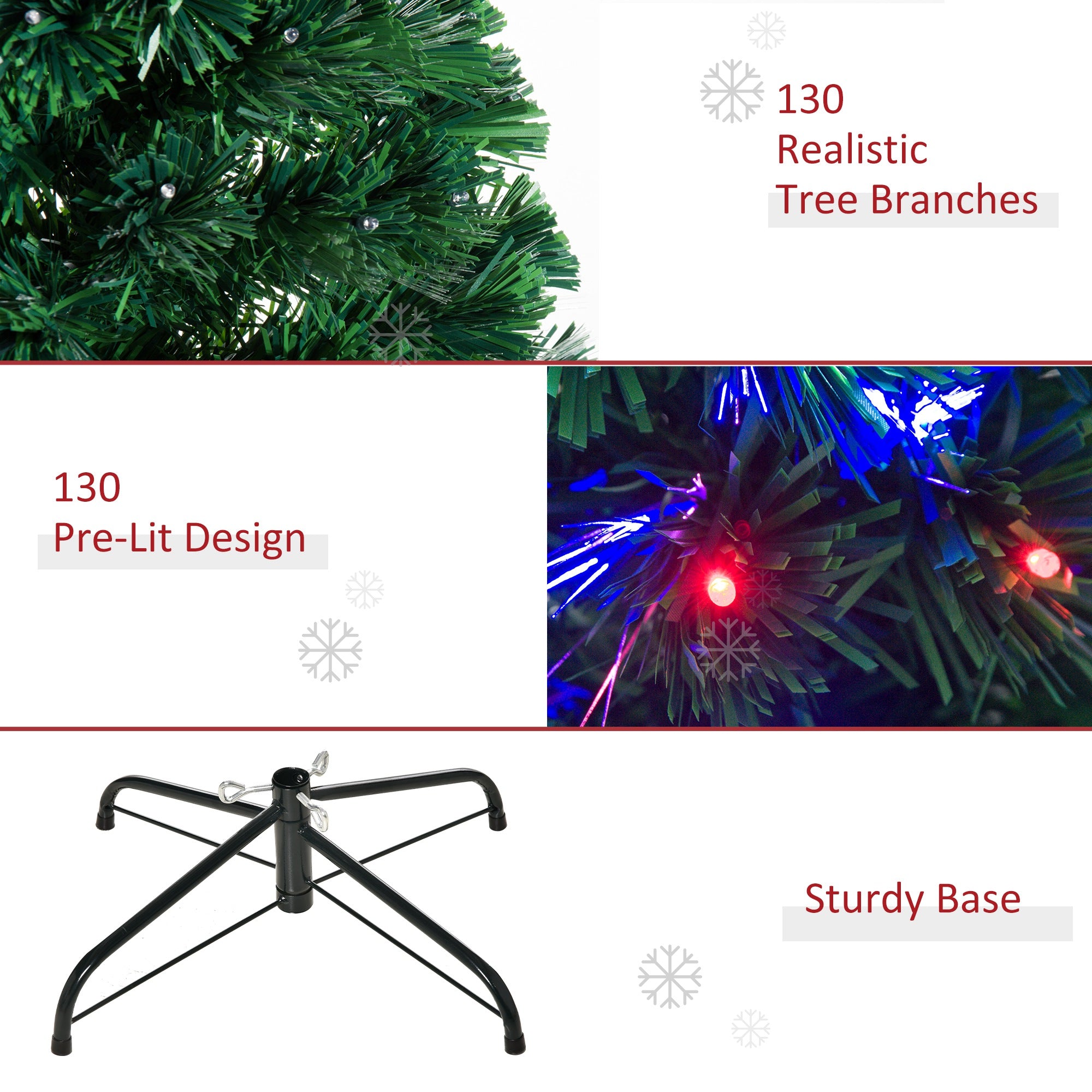 HOMCOM 4 Feet Prelit Artificial Christmas Tree with Multi-Coloured Fiber Optic LED Light, Holiday Home Xmas Decoration, Green 
