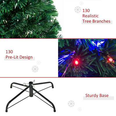 HOMCOM 4 Feet Prelit Artificial Christmas Tree with Multi-Coloured Fibre Optic LED Light, Holiday Home Xmas Decoration, Green