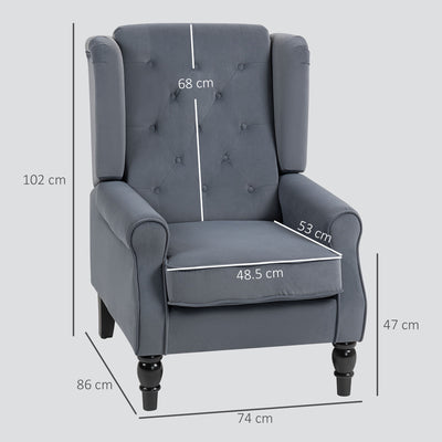 HOMCOM Wingback Accent Chair, Retro Upholstered Button Tufted Occasional Chair for Living Room and Bedroom, Grey 