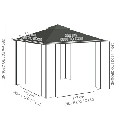 Outsunny 3 x 3(m) Steel Frame Double Roof Garden Gazebo - Grey 