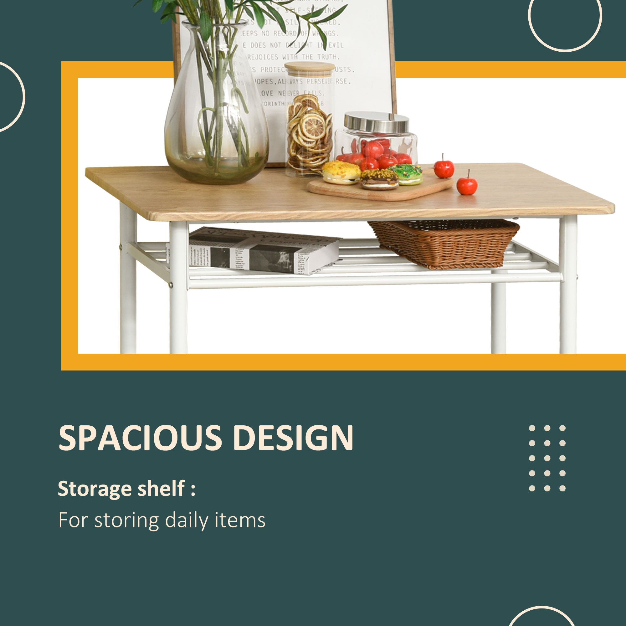 HOMCOM Bar Table Set, Bar Table and Stools Set, Footrest and Storage Shelf, for Kitchen, Dining Room, Pub, Cafe, White and Oak 