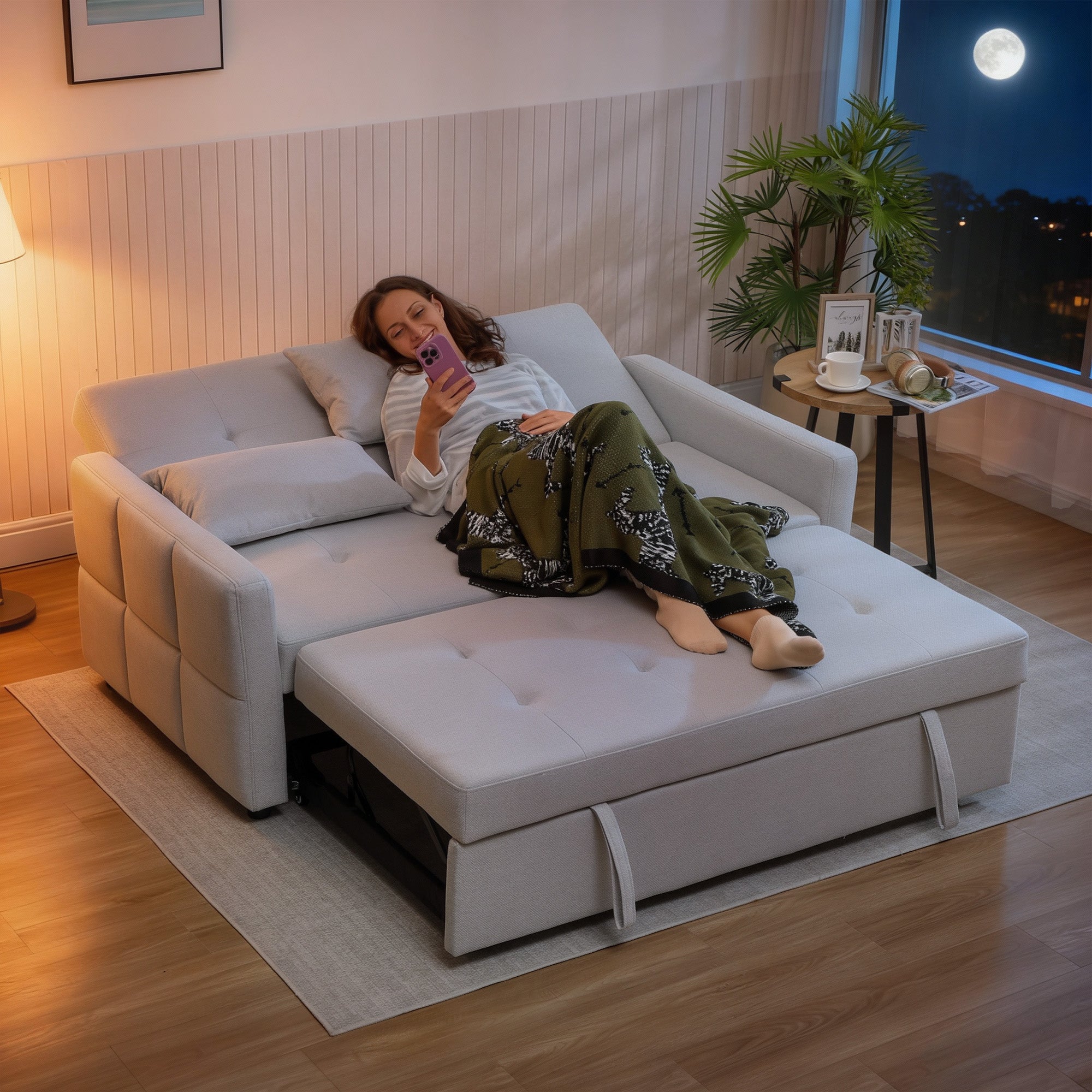 HOMCOM Three-Way Two-Seater Sofa Bed - Light Grey 
