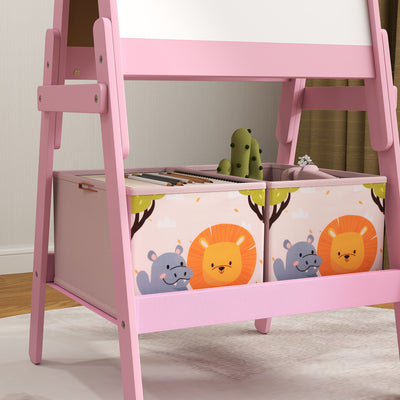 AIYAPLAY 2 in 1 Kids Easel with Whiteboard, Chalkboard, Storage Boxes, for Ages 3-8 Years, Pink 