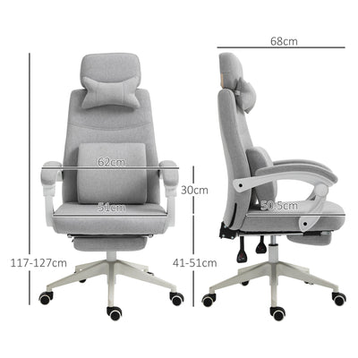 Vinsetto Office Chair, Ergonomic Desk Chair, High Back Fabric Work Chair with 160\'c2\'b0 Reclining Backrest, Retractable Footrest, Neck and Lumbar Pillow for Home and Study, Grey 