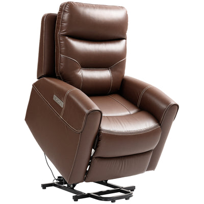 HOMCOM Power Lift Recliner Chair for Elderly, Overstuffed Faux Leather Riser and Reclining Chair with USB A+C Ports, Remote Control, Recliner Armchair for Living Room, Brown 