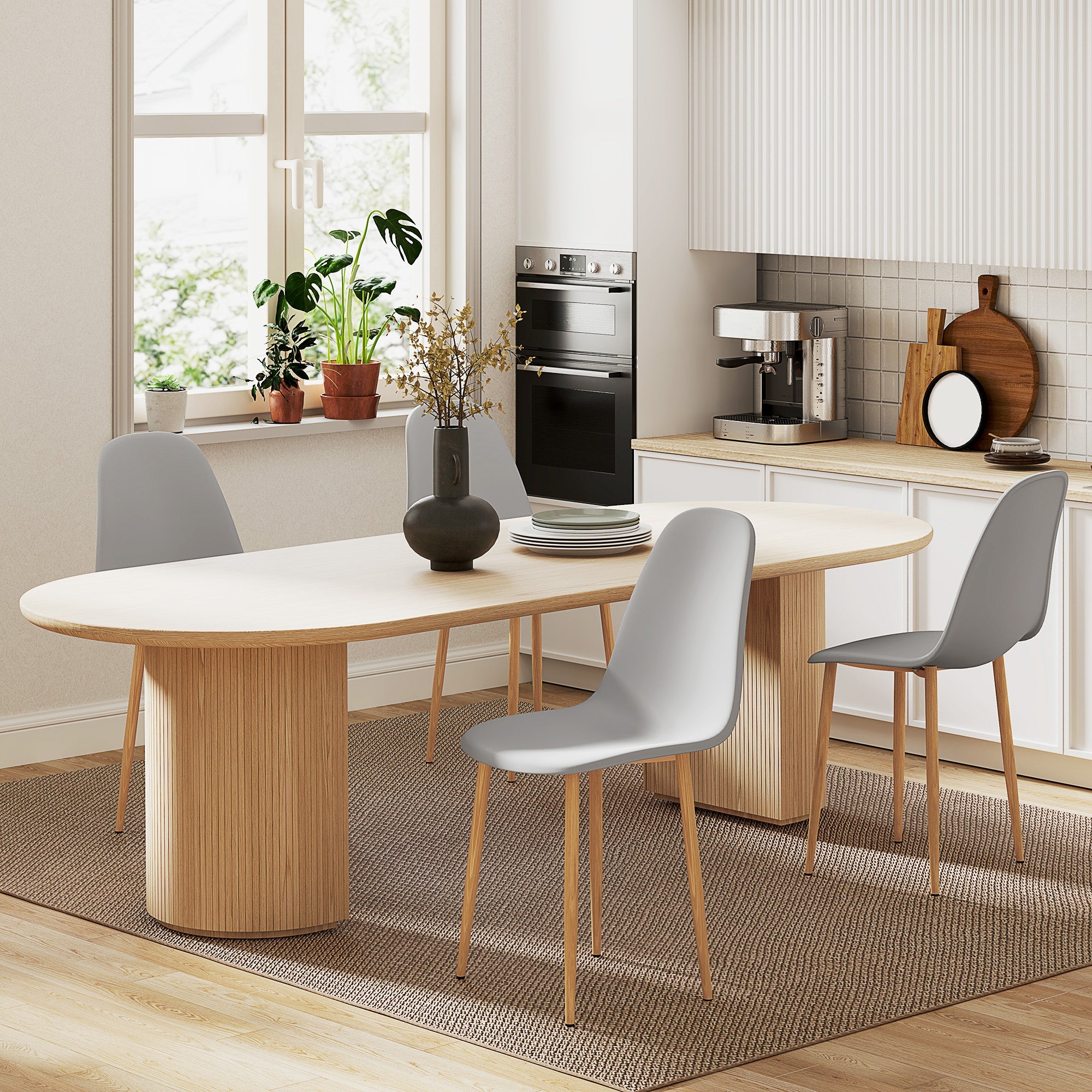 HOMCOM Modern Dining Chairs Set of 4, Kitchen Chairs with Backrest and Steel Legs for Dining Room, Living Room, Grey 