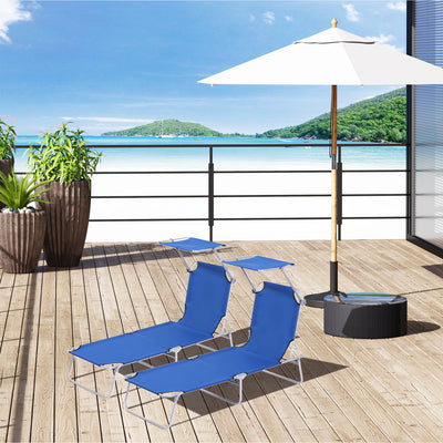 Outsunny 2 Pieces Outdoor Foldable Sun Lounger, 4 Level Adjustable Backrest Reclining Sun Lounger Chair with Angle Adjust Sun Shade Awning for Beach, Garden, Patio, Blue 