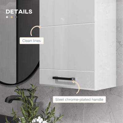 kleankin Bathroom Wall Cabinet, High Gloss Bathroom Storage Cabinet with Soft-Close Door, 3 Shelves, Adjustable Shelf, White