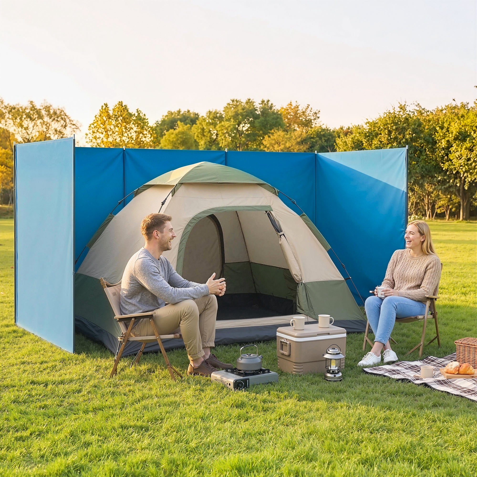 Outsunny Camping Windbreak, Foldable Portable Wind Blocker w/ Carry Bag and Steel Poles, 780cm x 150cm 