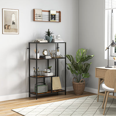HOMCOM 4-Tier Bookshelf with Open Shelves - Rustic Brown 