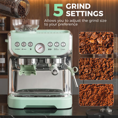 HOMCOM Bean to Cup Coffee Machine, Espresso Machine with Integrated Bean Grinder & Steam Wand, Light Green