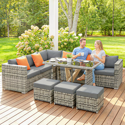 Outsunny 10 Piece Rattan Garden Furniture Set, 2 Corner Sofas with 4 Chairs, 4 Stools and Coffee Table, Outdoor Patio Furniture 