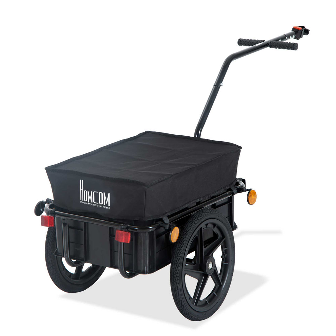 HOMCOM Cargo Trailer Bike Stroller Garden Trolley W/Carrier Utility Luggage & Wheels Black 