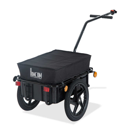 HOMCOM Cargo Trailer Bike Stroller Garden Trolley W/Carrier Utility Luggage & Wheels Black 