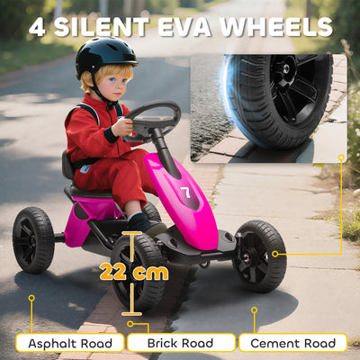 AIYAPLAY Pedal Go Kart for Kids 2-5 Years, with Silent EVA Wheels, Metal Frame, Pink 