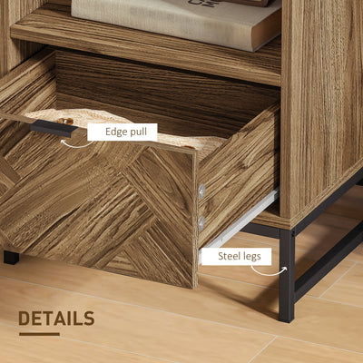 HOMCOM Bedside Table with Drawer and Shelf, Side End Table with Steel Legs for Living Room, Bedroom, Brown Wood Effect 
