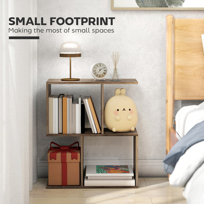 HOMCOM Side Table, Narrow End Table with Storage Shelves, S-Shaped, 3-Tier, 50W x 19.5D x 58H cm, Oak 