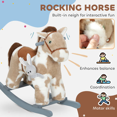 AIYAPLAY Baby Rocking Horse, Plush Animal Rocker with Realistic Sound and Toy, Rocking Toy Chair for Kids Aged 2-5, Brown 