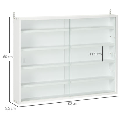 HOMCOM 5-Tier Wall Display Shelf Unit Cabinet w/ 4 Adjustable Shelves Glass Doors Home Office Ornaments 60x80cm White 