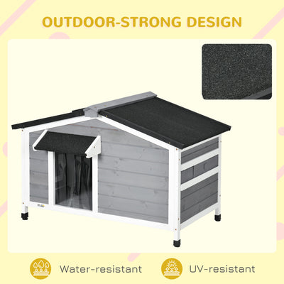 PawHut Wooden Dog Kennel for Outside, for Medium Dogs, 65H x 97L x 72Wcm, Grey 