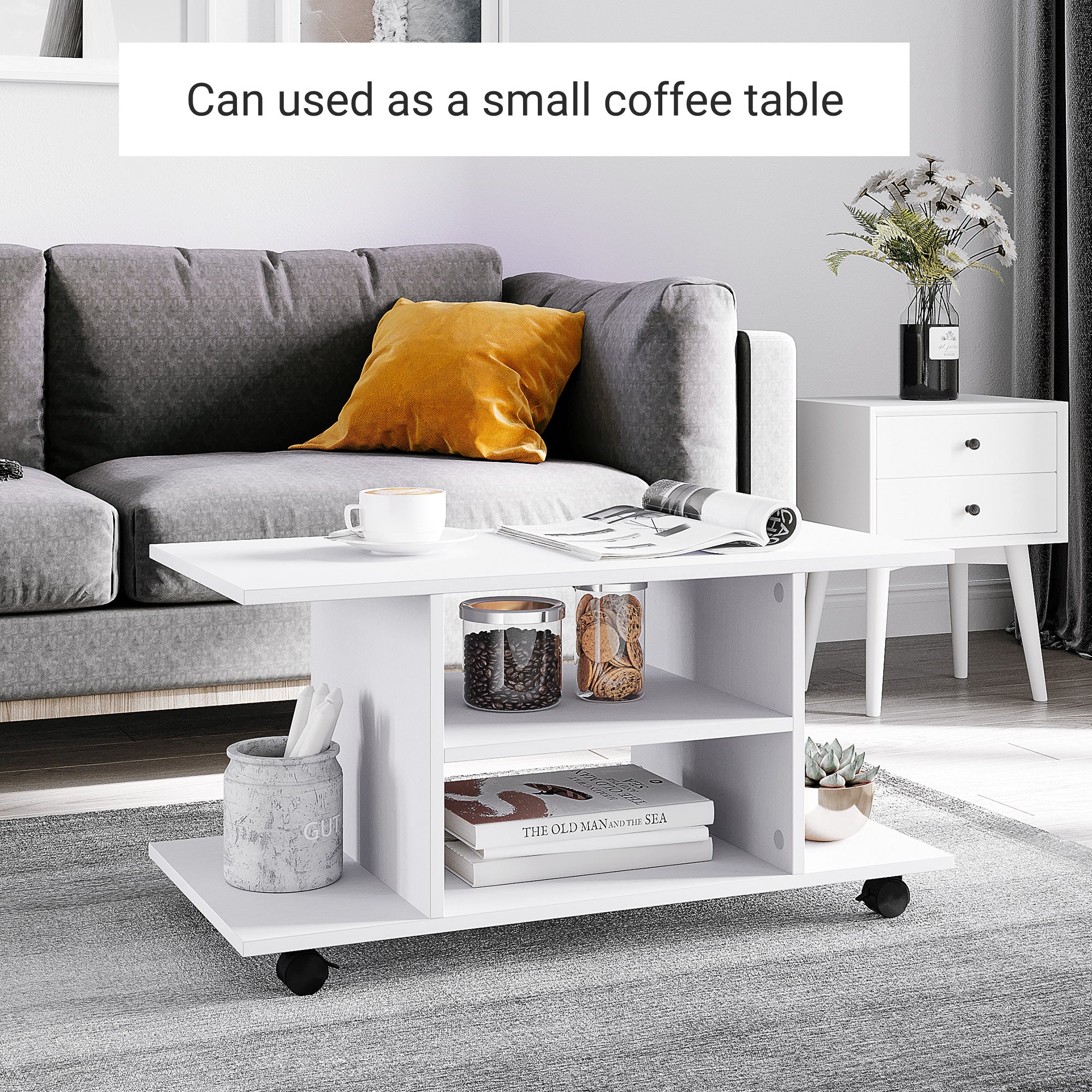 HOMCOM Modern TV Cabinet Stand Storage Shelves Table Mobile Bedroom Furniture Bookshelf Bookcase White 