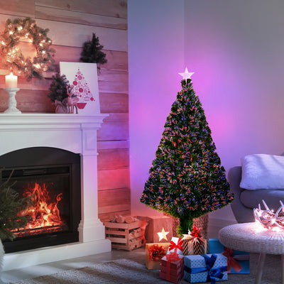 HOMCOM 4FT Pre-Lit Fibre Optic Artificial Christmas Tree Holiday Xmas Décor with Tree Topper Multi-Colour 