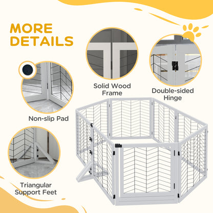 PawHut 8 Panels Foldable Pet Gate with Support Feet, for House, Doorway, Stairs, Small and Medium Dogs - White 