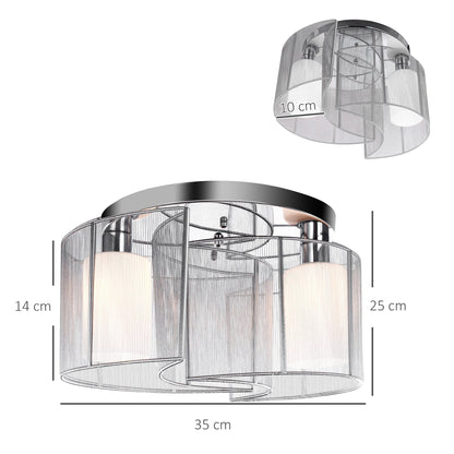 HOMCOM Modern Chandelier, Semi-Flush Mount Ceiling Light with 2 Light, E27 Bulb Base for Hallway, Dining Room, Living Room, White and Silver 