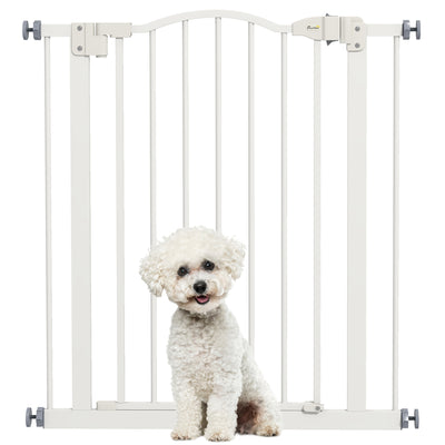 PawHut Metal 74-80cm Adjustable Pet Gate Safety Barrier w/ Auto-Close Door White 