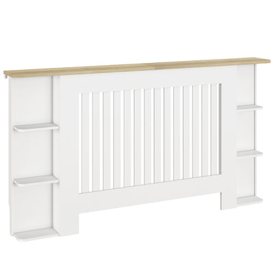 HOMCOM Radiator Cover with Open Storage Shelves, Vertical Slatted Cabinet Shelf Heater Cover for Living Room, Hallway, Large, White 
