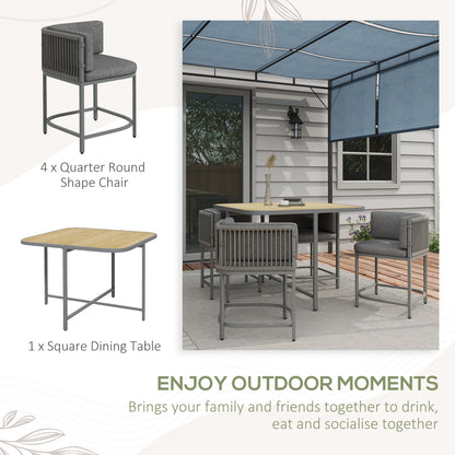 Outsunny 4 Seater Rattan Cube Garden Furniture Set with Cushions, Square Garden Dining Set with Stone Composite Board Top Table, Outdoor Dining Table and Chairs, Grey 