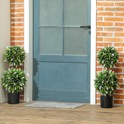 HOMCOM Set of 2 Decorative Artificial Plants Ball Trees with Lavender Flowers in Pot Fake Plants for Home Indoor Outdoor Decor, 70cm, White 