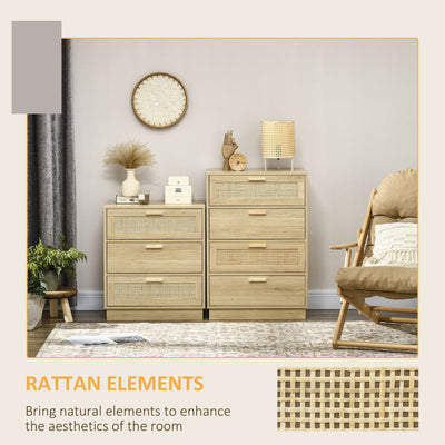 HOMCOM Chest of Four Rattan Weave Panel Drawers - Wood-Effect 