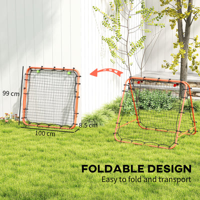 HOMCOM Double Sided Football Rebounder Net, Football Rebound Goal with Five Adjustable Angles, Orange 