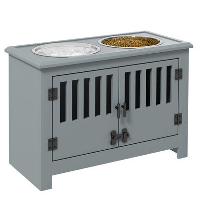 PawHut Raised Dog Bowls, Pet Feeding Station, with Storage, Food and Water Bowls, for Large Dogs - Grey 