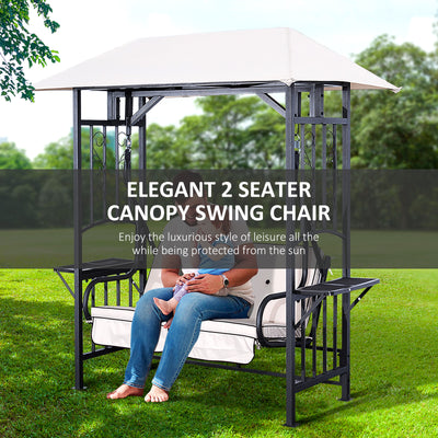 Outsunny Outdoor Garden 2 Seater Canopy Swing Chair Seat Porch Loveseat Vintage Hammock Cushioned Seat w/ and Side Drink Panel 