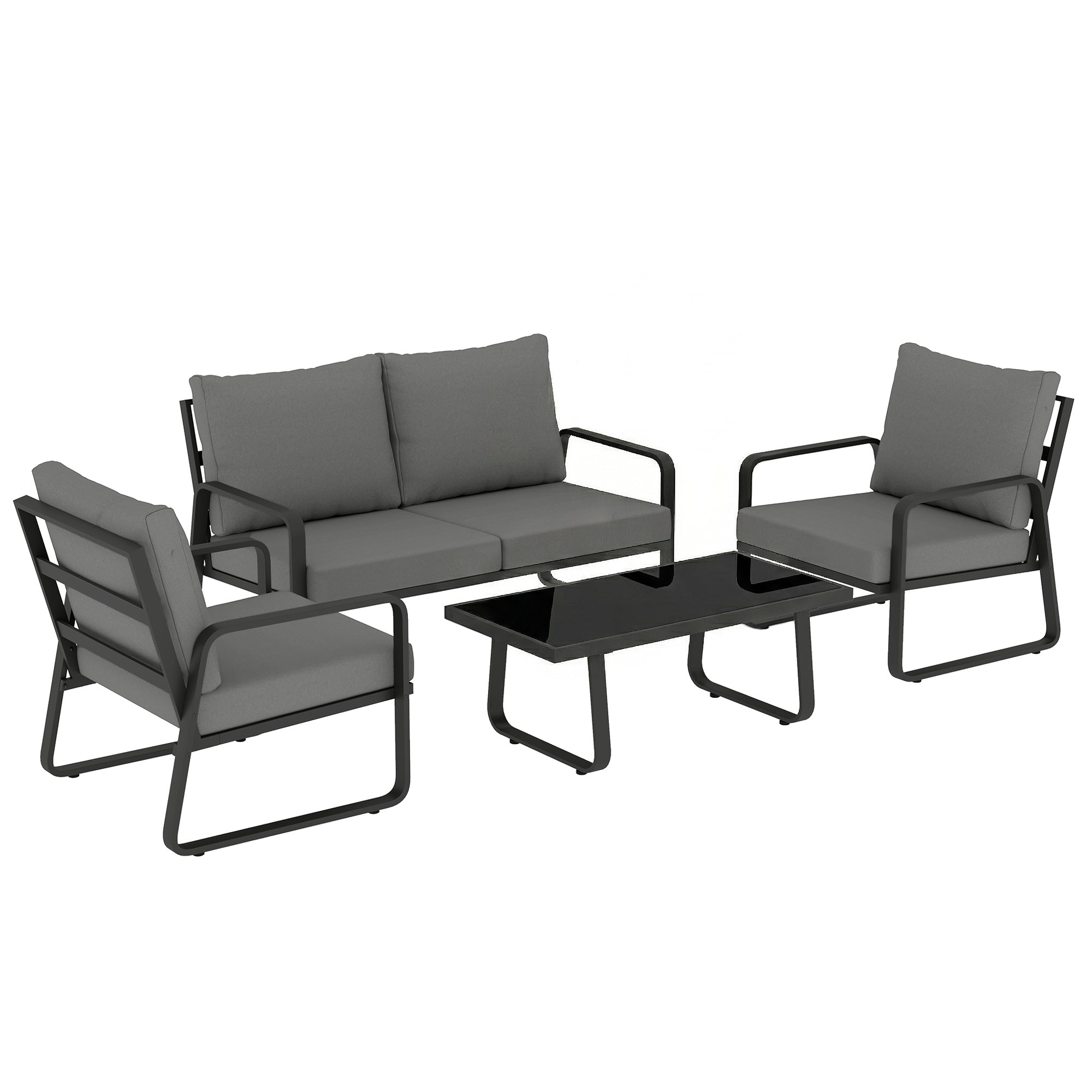 Outsunny 4 Piece Garden Furniture Set, Outdoor Sofa Set with Loveseat, 2 Armchairs, Coffee Table and Cushions 