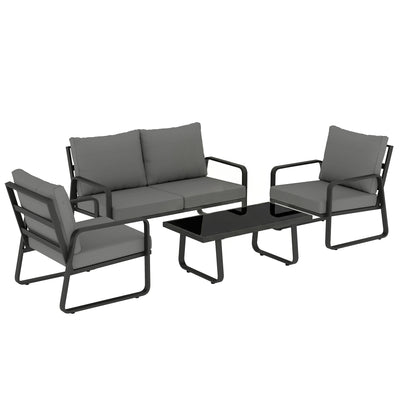 Outsunny 4 Piece Garden Furniture Set, Outdoor Sofa Set with Loveseat, 2 Armchairs, Coffee Table and Cushions 