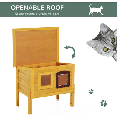 Pawhut Garden Wooden Cat House Hide Cage Outdoor Pet Play Home Water-resistant Roof Kitty Shelter Kennel w/ith Door & Window 