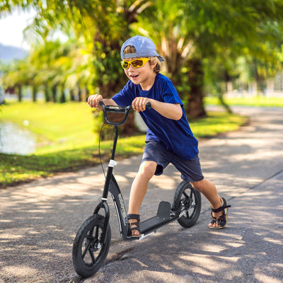 HOMCOM Kids Scooter Kick Scooter with 12" EVA Tyres, Rear Brake, Big Wheels Scooter for 5-12 Years Old, Black 