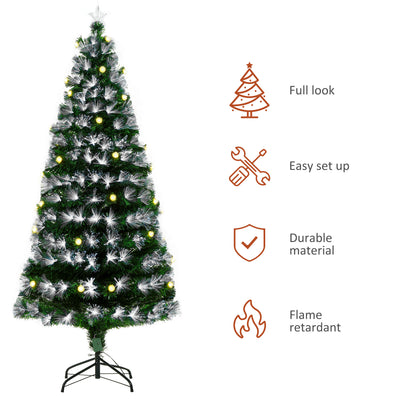 HOMCOM 6ft White Light Artificial Christmas Tree w/ 230 LEDs Star Topper Tri-Base Full Bodied Seasonal Decoration Pre-Lit Home 