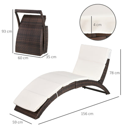 Outsunny Outdoor Foldable PE Rattan Sun Lounger with Soft Padded Cushion, Ergonomic Curved Design Sun Bed for Garden, Balcony, Garden, Brown 