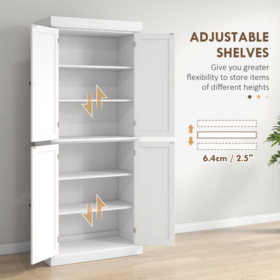 HOMCOM Freestanding Kitchen Cupboard with 4 Doors, Storage Cabinet with 6-Tier Shelving and 4 Adjustable Shelves, White 