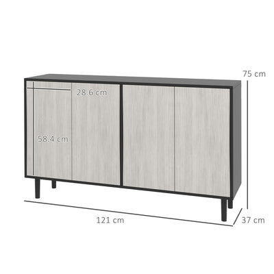 HOMCOM Kitchen Sideboard Storage Cabinet for Living Room with Adjustable Shelves 4 Doors and Pine Wood Legs Black 