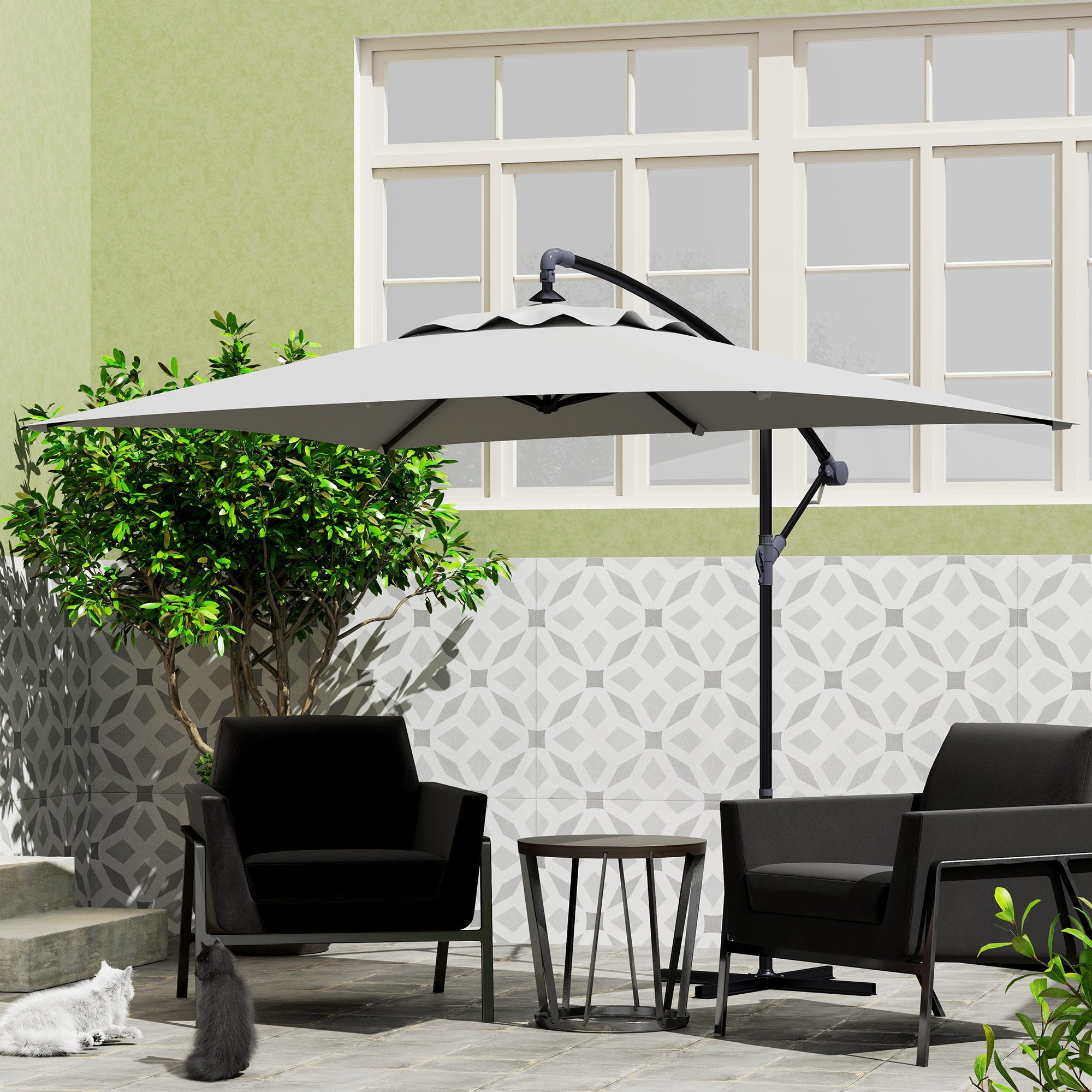 Outsunny 3(m) Cantilever Overhanging Parasol, with Cross Base - Light Grey 