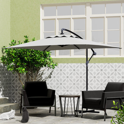 Outsunny 3(m) Cantilever Overhanging Parasol, with Cross Base - Light Grey 