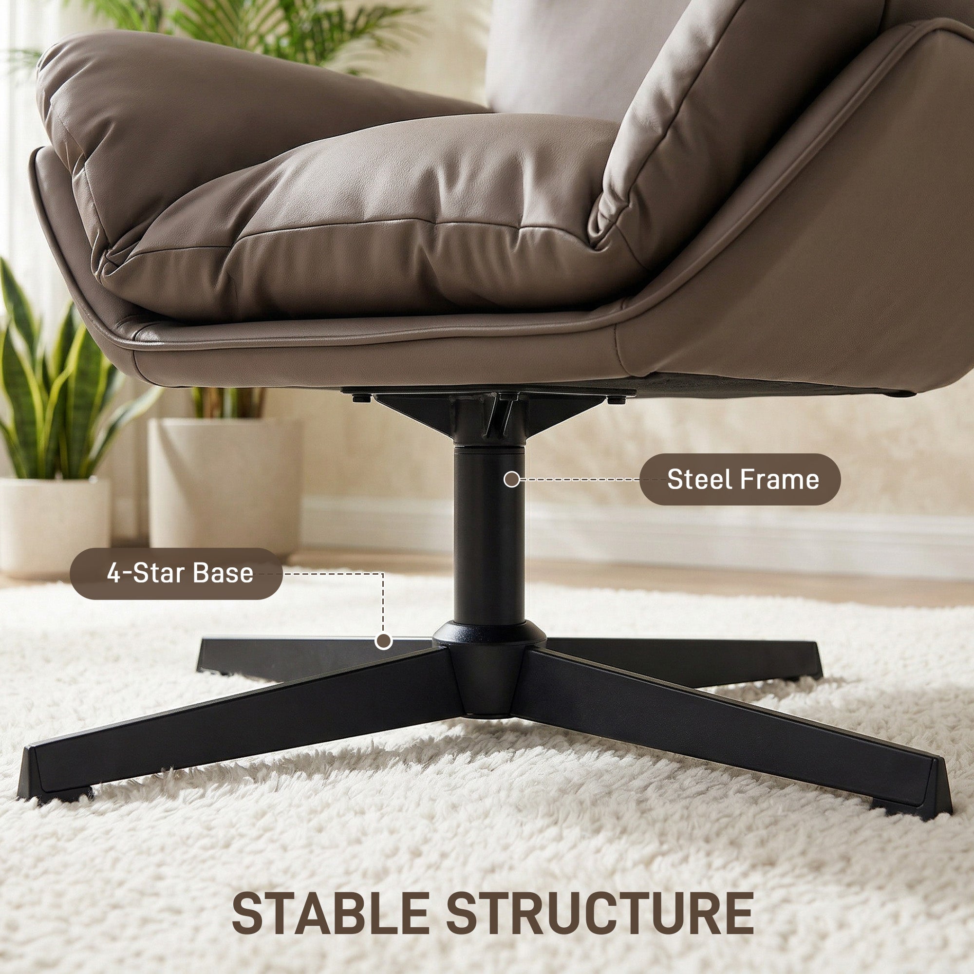 HOMCOM Accent Chair with 360 Swivel Armchair for Living Room with Padded Cushion Dark Brown 