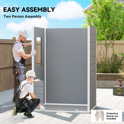 Outsunny 4 x 3 ft Plastic Garden Shed with Floor, Outdoor Storage Shed with Lockable Door, Window and Vent, Light Grey 